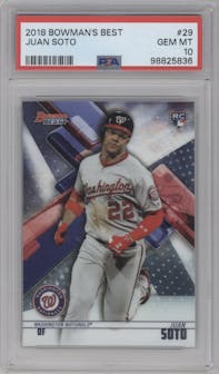Juan Soto from the 2018 Bowman’s Best set graded by PSA and given an overall grade of 10.