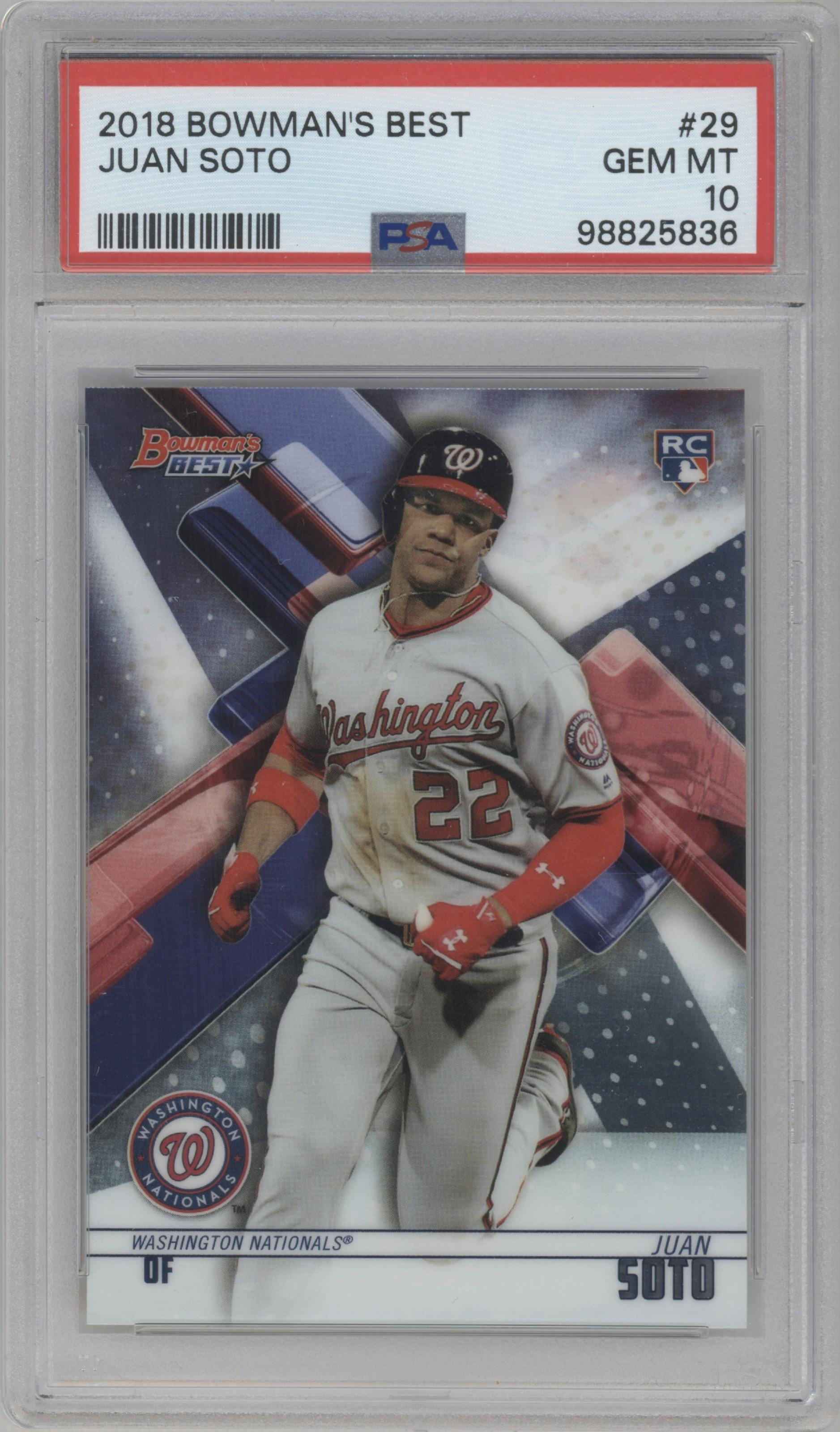 Juan Soto from the 2018 Bowman’s Best set graded by PSA and given an overall grade of 10.