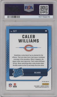 Caleb Williams from the 2024 Donruss set featuring a Red Pandora parallel graded by PSA and given an overall grade of 10.