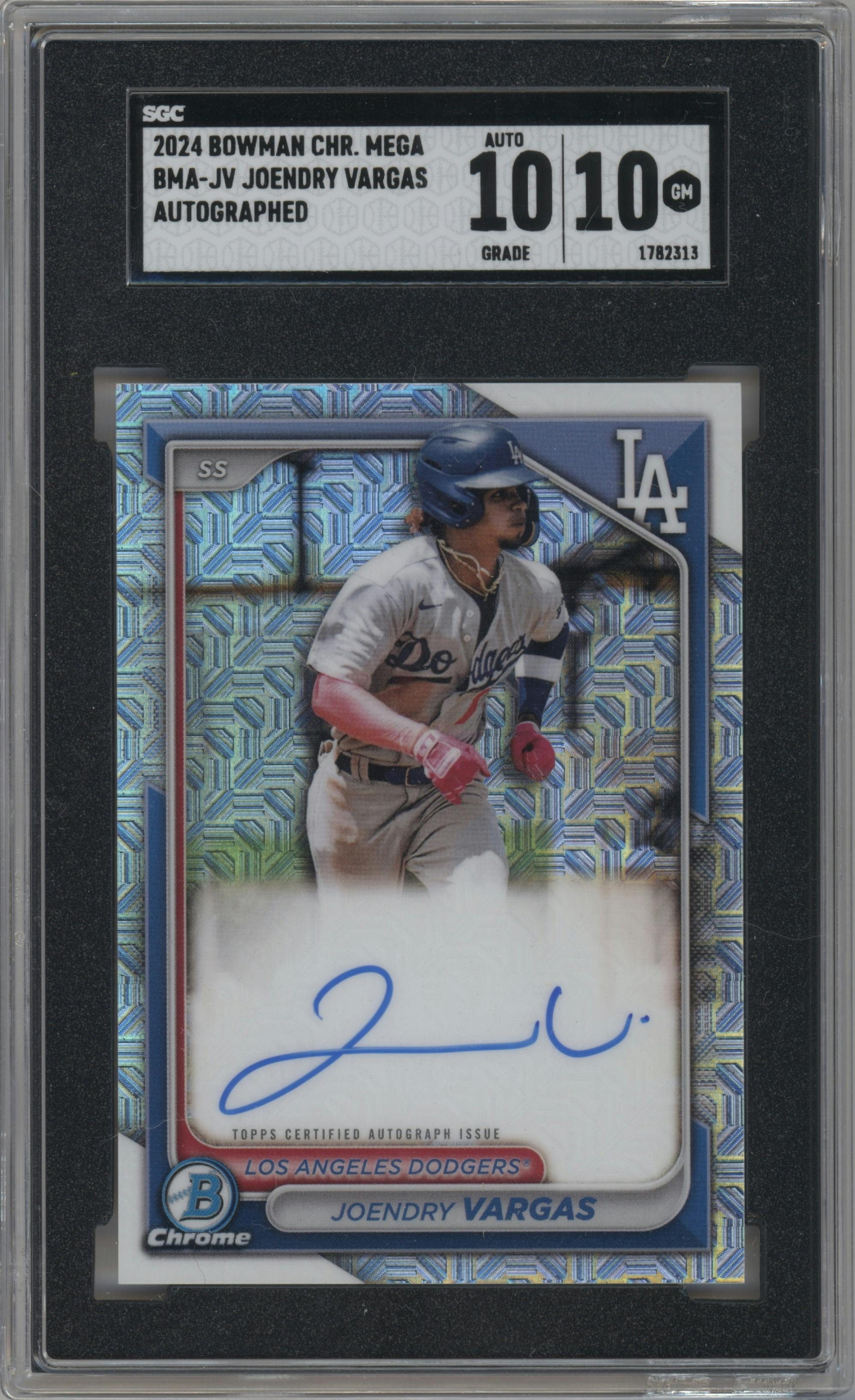 Joendry Vargas from the 2024 Bowman Mega Box set graded by SGC and given an overall grade of 10.