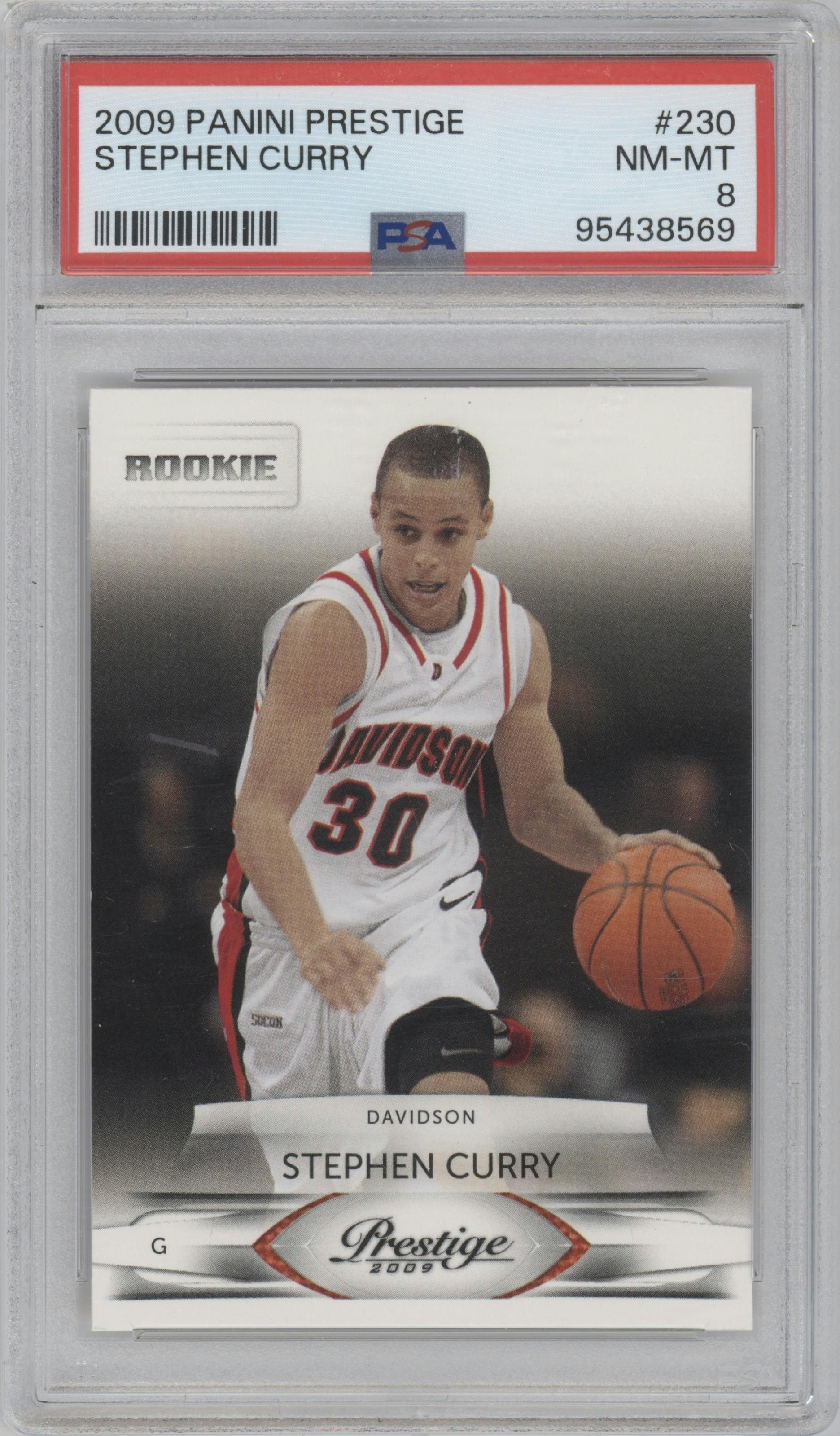 Stephen Curry from the 2009-10 Panini Prestige set graded by PSA and given an overall grade of 8.