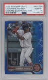Ceddanne Rafaela from the 2022 Bowman Draft set featuring a Blue Refractor parallel graded by PSA and given an overall grade of 10.