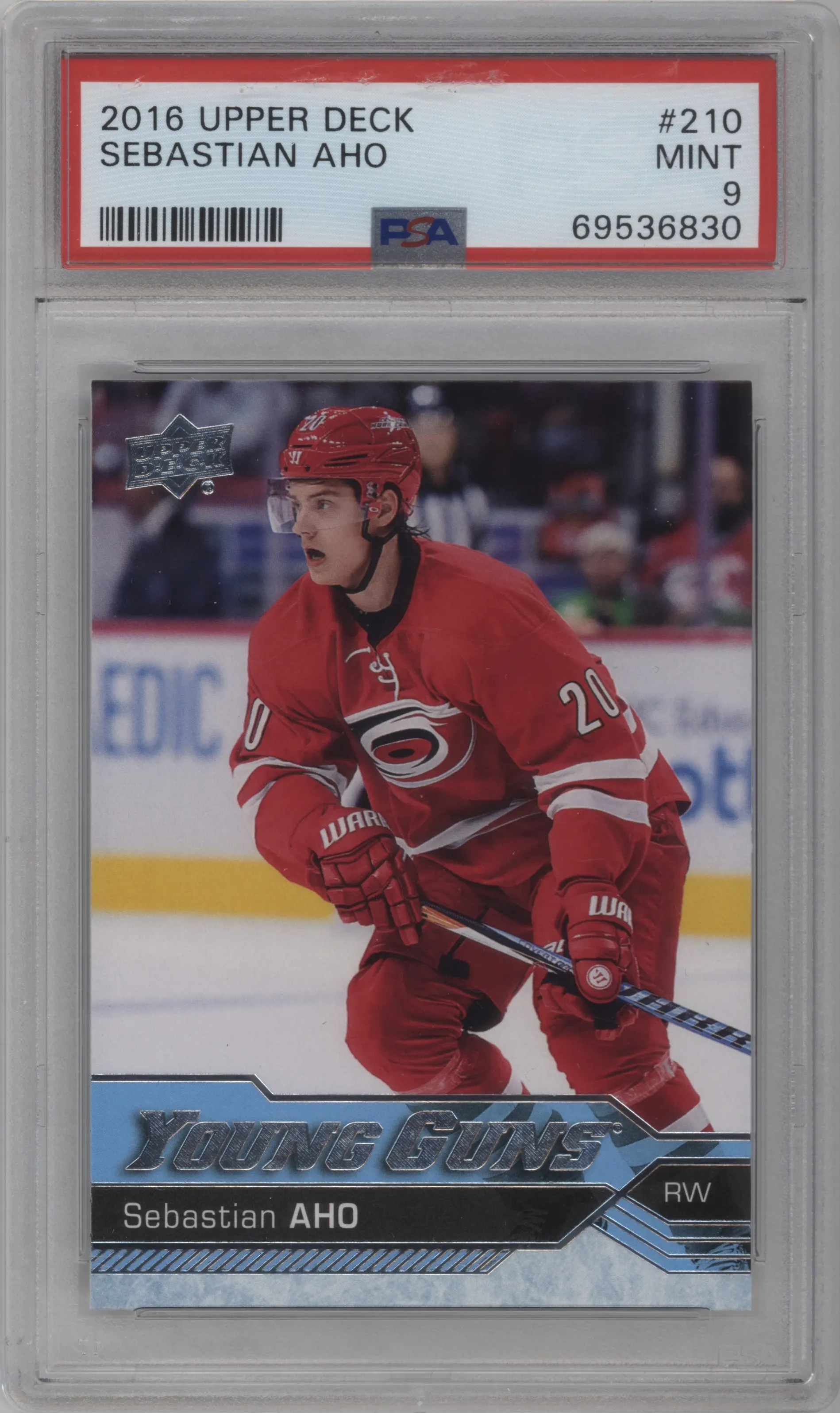 2016 Upper Deck Young Guns Sebastian Aho #210 PSA 9