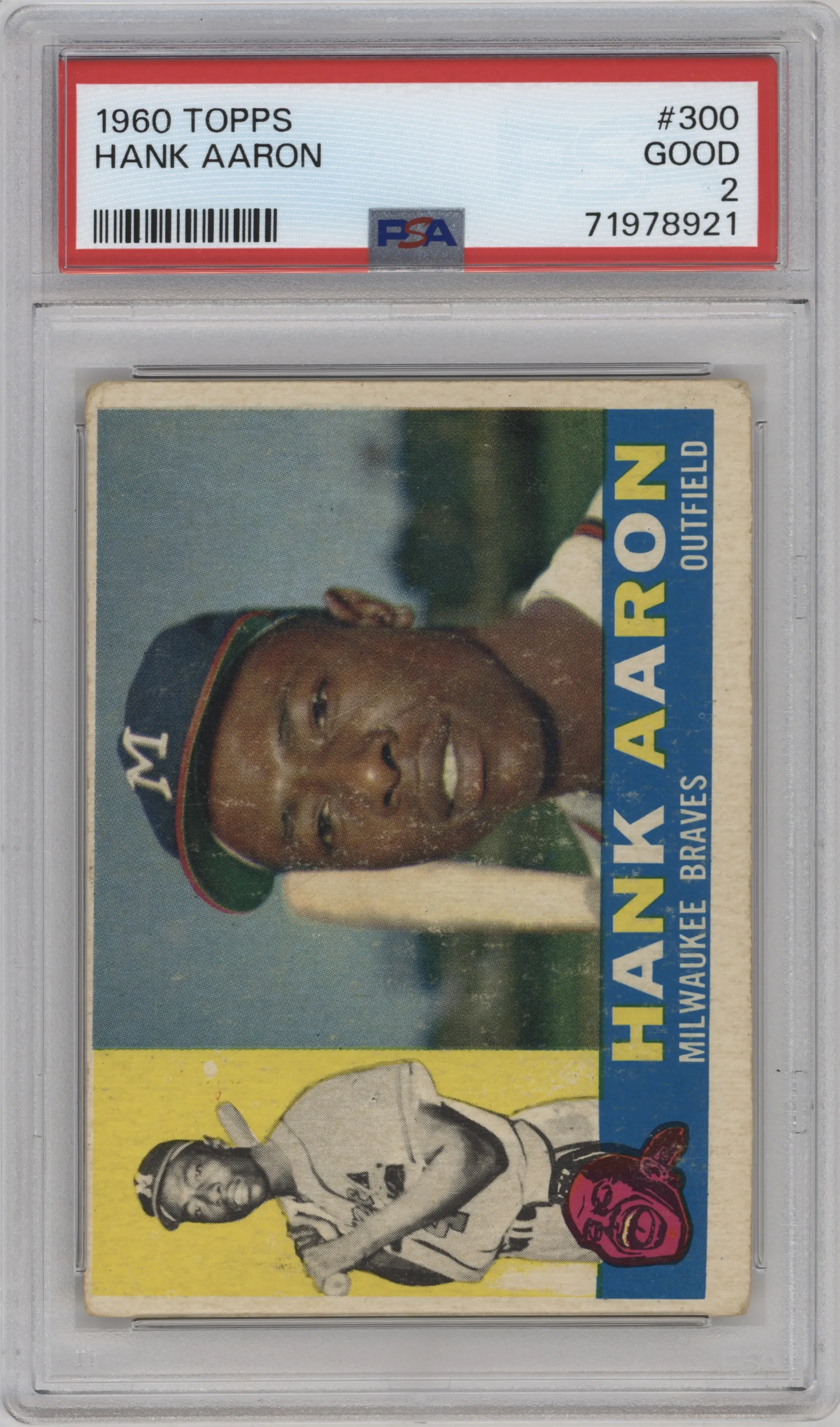 Hank Aaron from the 1960 Topps set graded by PSA and given an overall grade of 2.