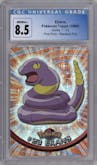 Ekans from the 1999 Pokemon set featuring a Rainbow Foil parallel graded by CSG and given an overall grade of 8.5.