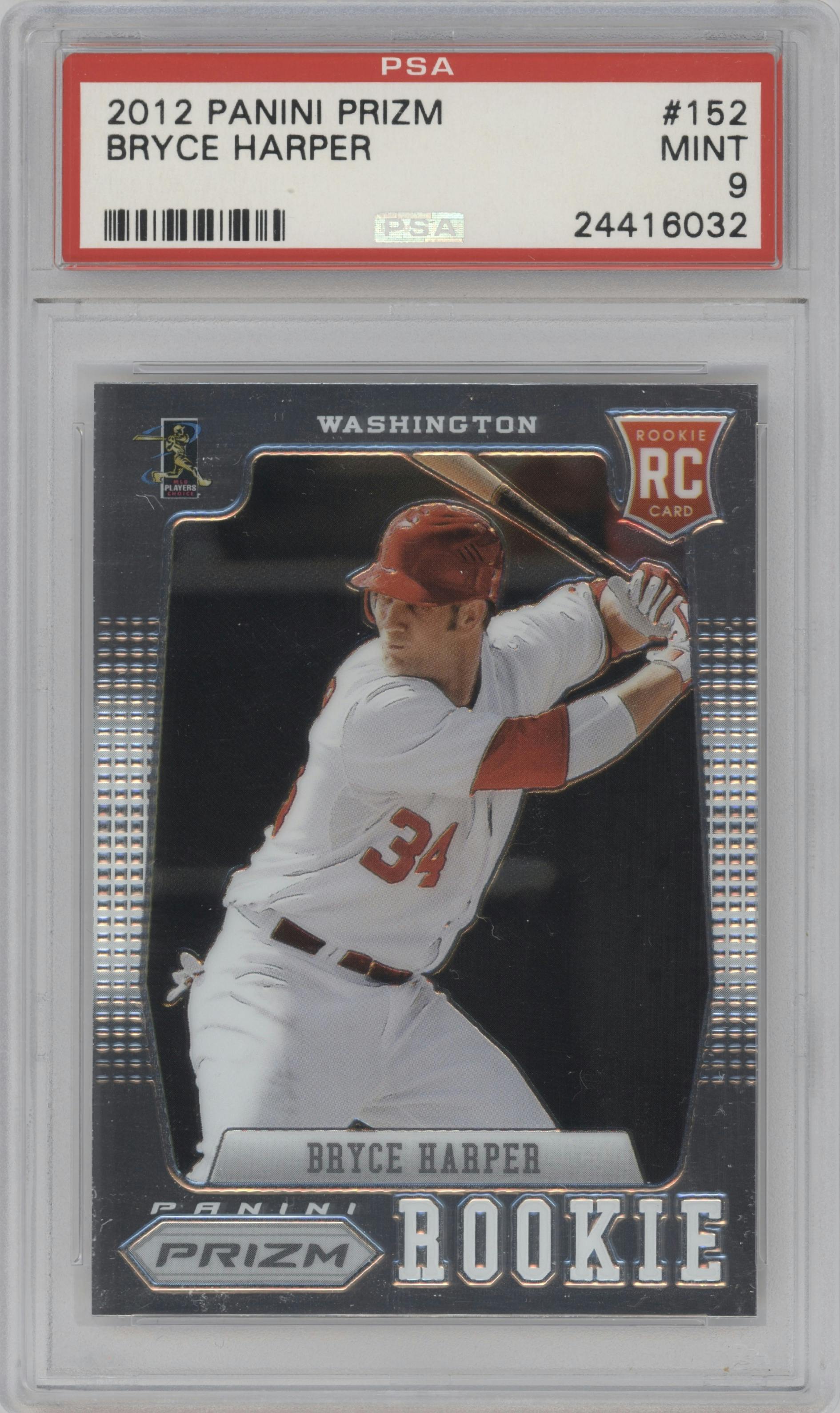 Bryce Harper from the 2012 Panini Prizm set graded by PSA and given an overall grade of 9.