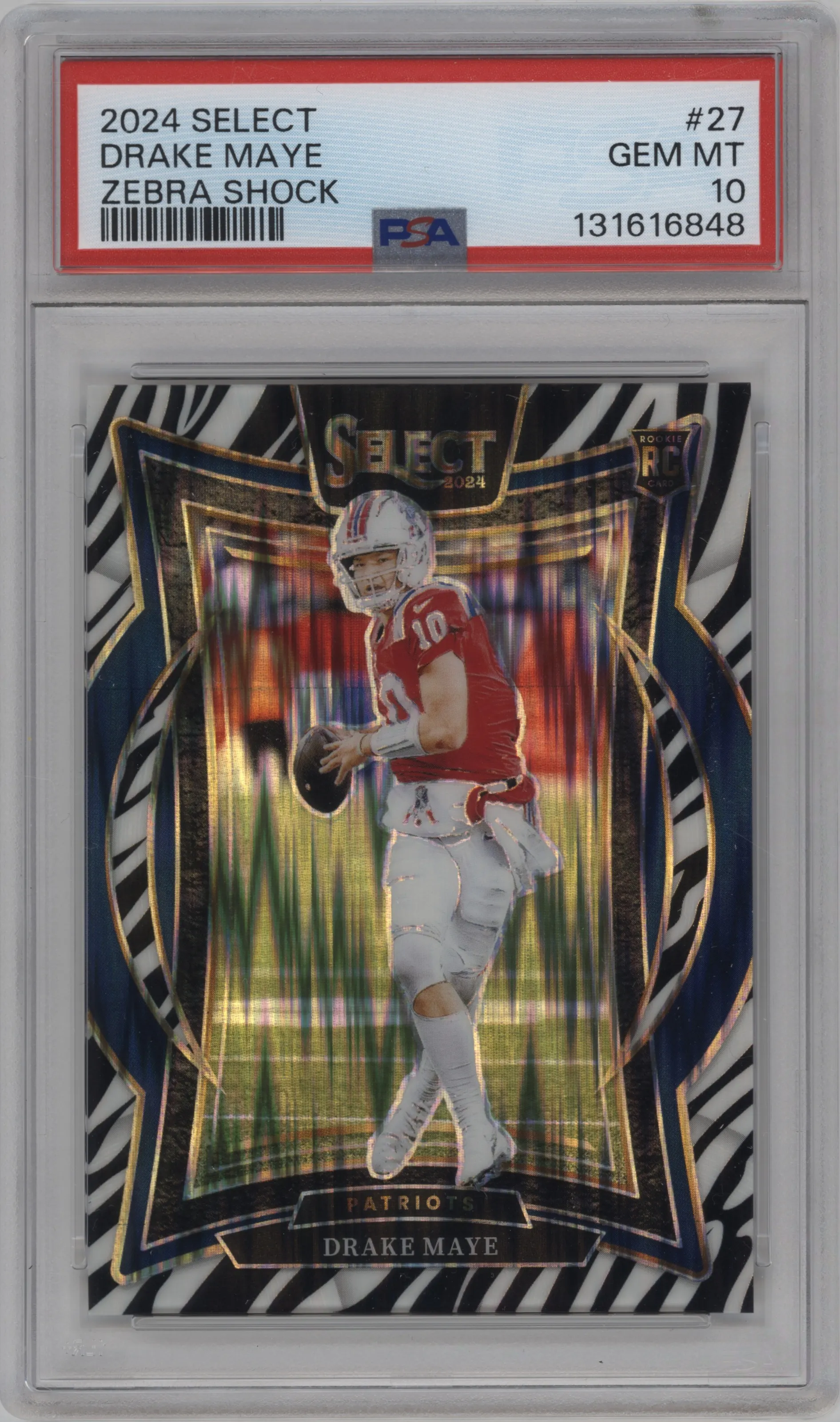 2024 Panini Select Drake Maye Zebra Shock #27 PSA 10