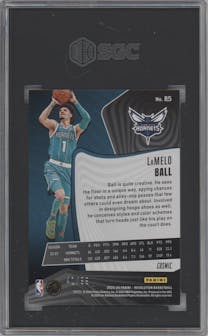 LaMelo Ball from the 2023-24 Panini Revolution set featuring a Cosmic parallel graded by SGC and given an overall grade of 10.