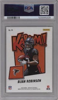 Bijan Robinson from the 2023 Panini Absolute set graded by PSA and given an overall grade of 10.