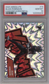 Bijan Robinson from the 2023 Panini Absolute set graded by PSA and given an overall grade of 10.