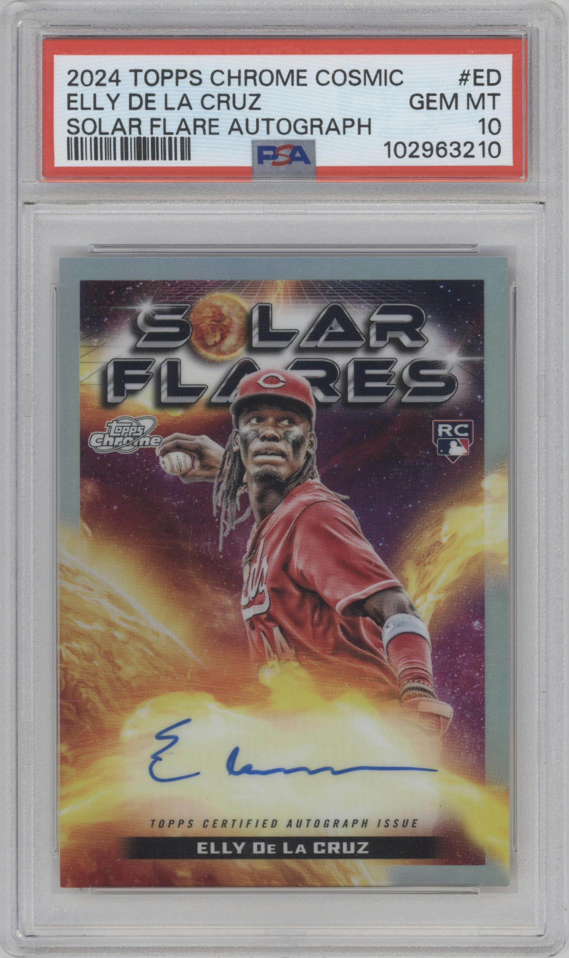 Elly De La Cruz from the 2024 Topps Cosmic Chrome set graded by PSA and given an overall grade of 10.