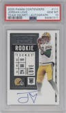 Jordan Love from the 2020 Panini Contenders set graded by PSA and given an overall grade of 10.