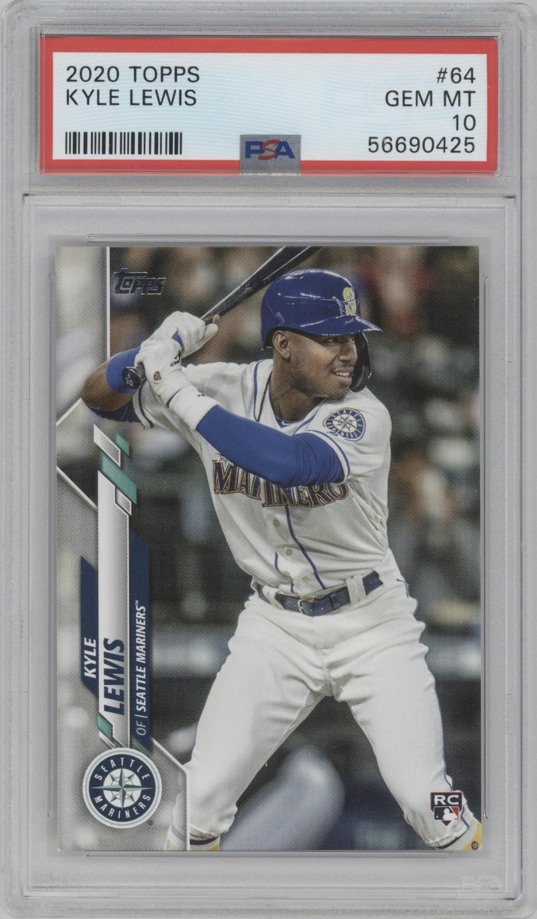 Kyle Lewis from the 2020 Topps Series 1 set graded by PSA and given an overall grade of 10.