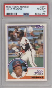 Julio Franco from the 1983 Topps Traded set graded by PSA and given an overall grade of 10.