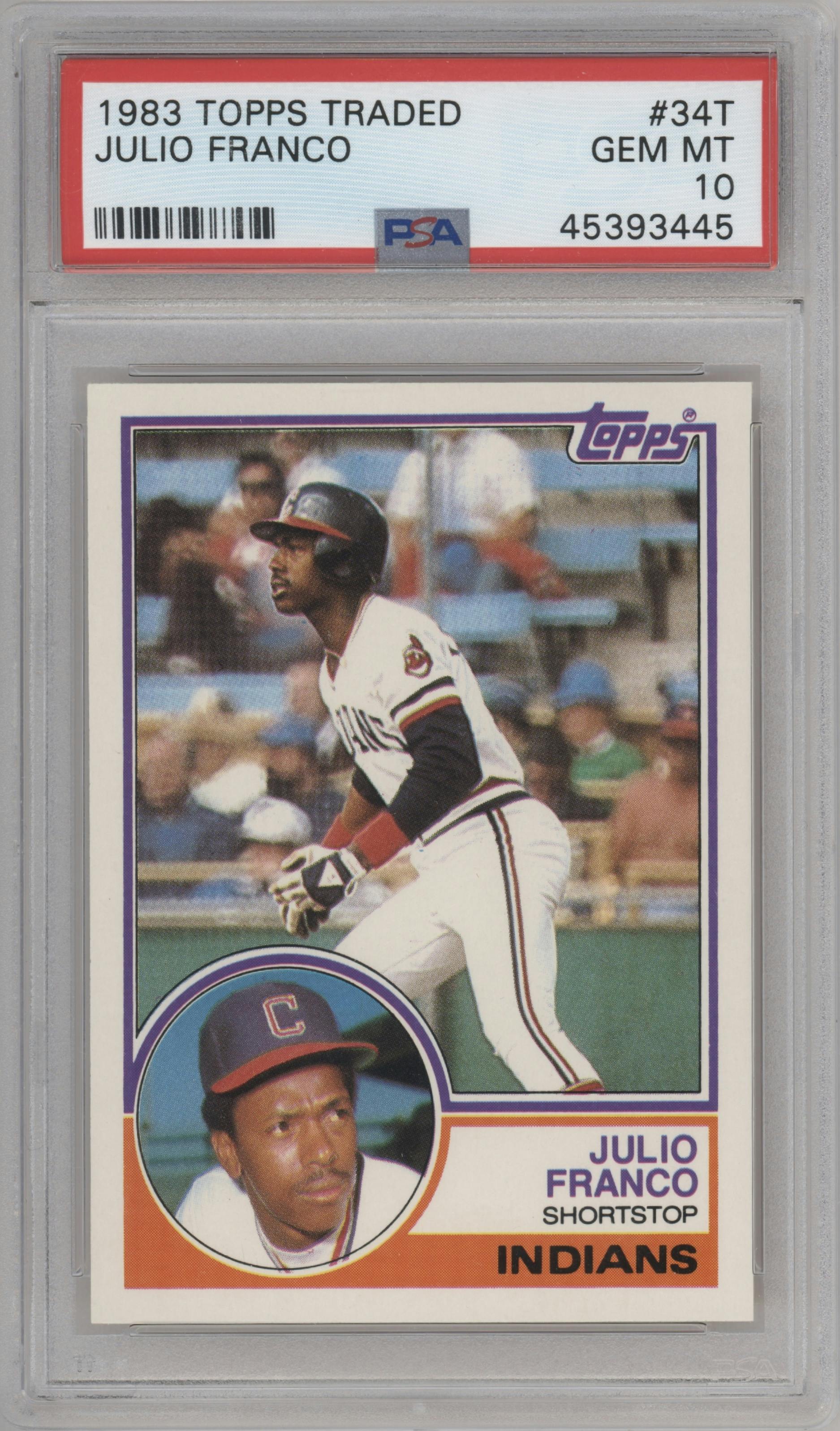 Julio Franco from the 1983 Topps Traded set graded by PSA and given an overall grade of 10.