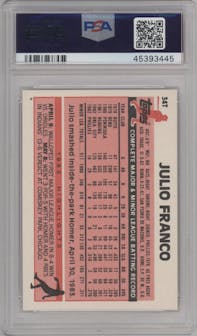 Julio Franco from the 1983 Topps Traded set graded by PSA and given an overall grade of 10.