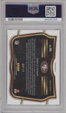 Brock Purdy from the 2022 Panini Select set featuring a Blue Prizm parallel graded by PSA and given an overall grade of 9.