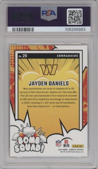 Jayden Daniels from the 2024 Donruss set graded by PSA and given an overall grade of 10.