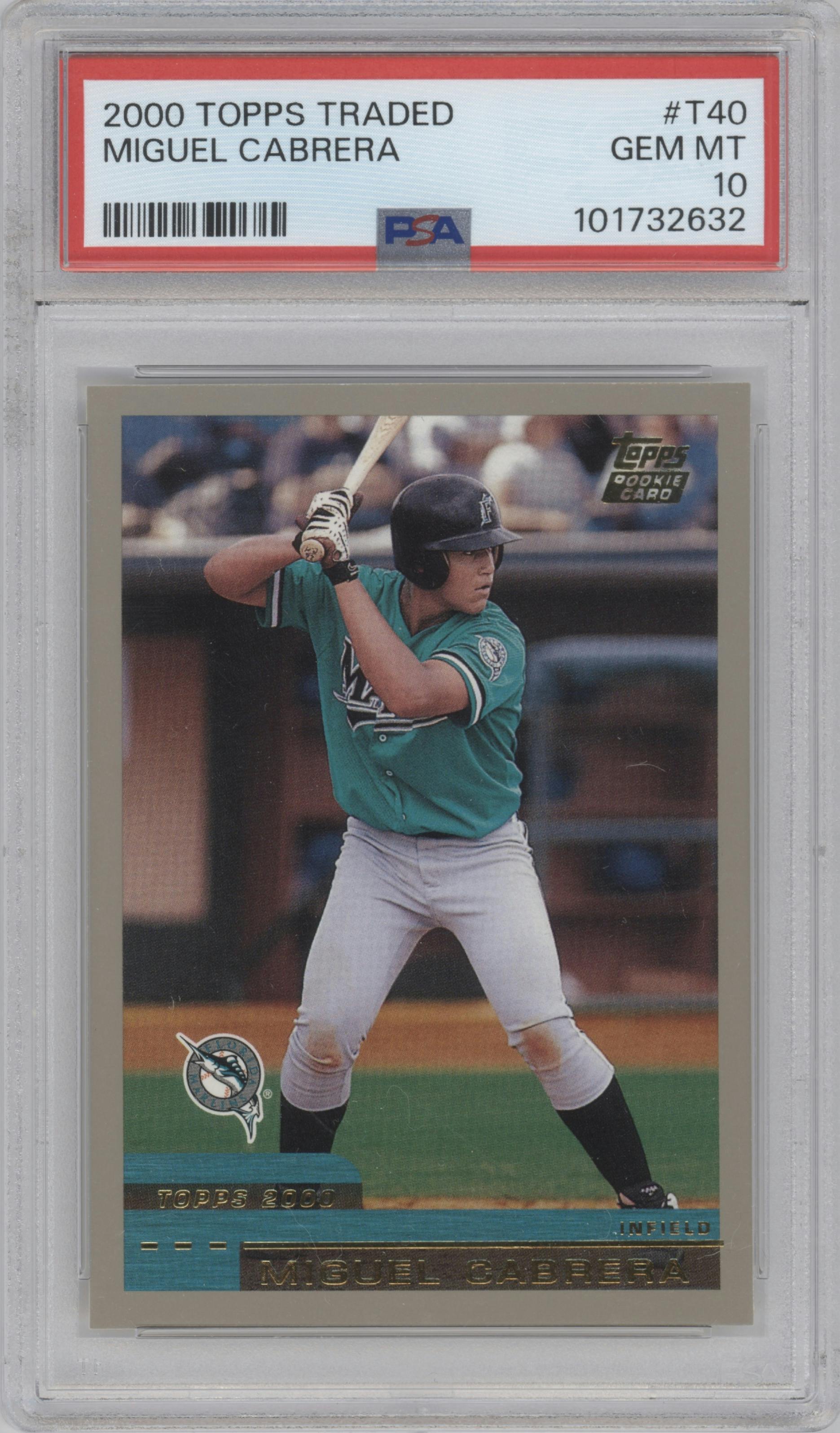 Miguel Cabrera from the 2000 Topps Traded & Rookies set graded by PSA and given an overall grade of 10.