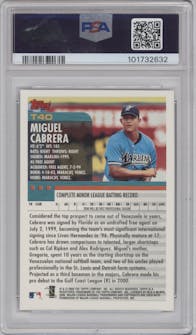 Miguel Cabrera from the 2000 Topps Traded & Rookies set graded by PSA and given an overall grade of 10.