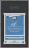 Jalen Hurts from the 2020 Panini Donruss Optic set featuring a Purple Shock parallel graded by SGC and given an overall grade of 9.5.