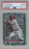 Dylan Crews from the 2024 Bowman set featuring a Lunar Glow Refractor parallel graded by PSA and given an overall grade of 10.