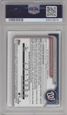 Dylan Crews from the 2024 Bowman set featuring a Lunar Glow Refractor parallel graded by PSA and given an overall grade of 10.