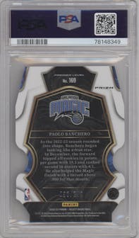 Paolo Banchero from the 2022-23 Panini Select set featuring a Die-Cut Blue parallel graded by PSA and given an overall grade of 10.