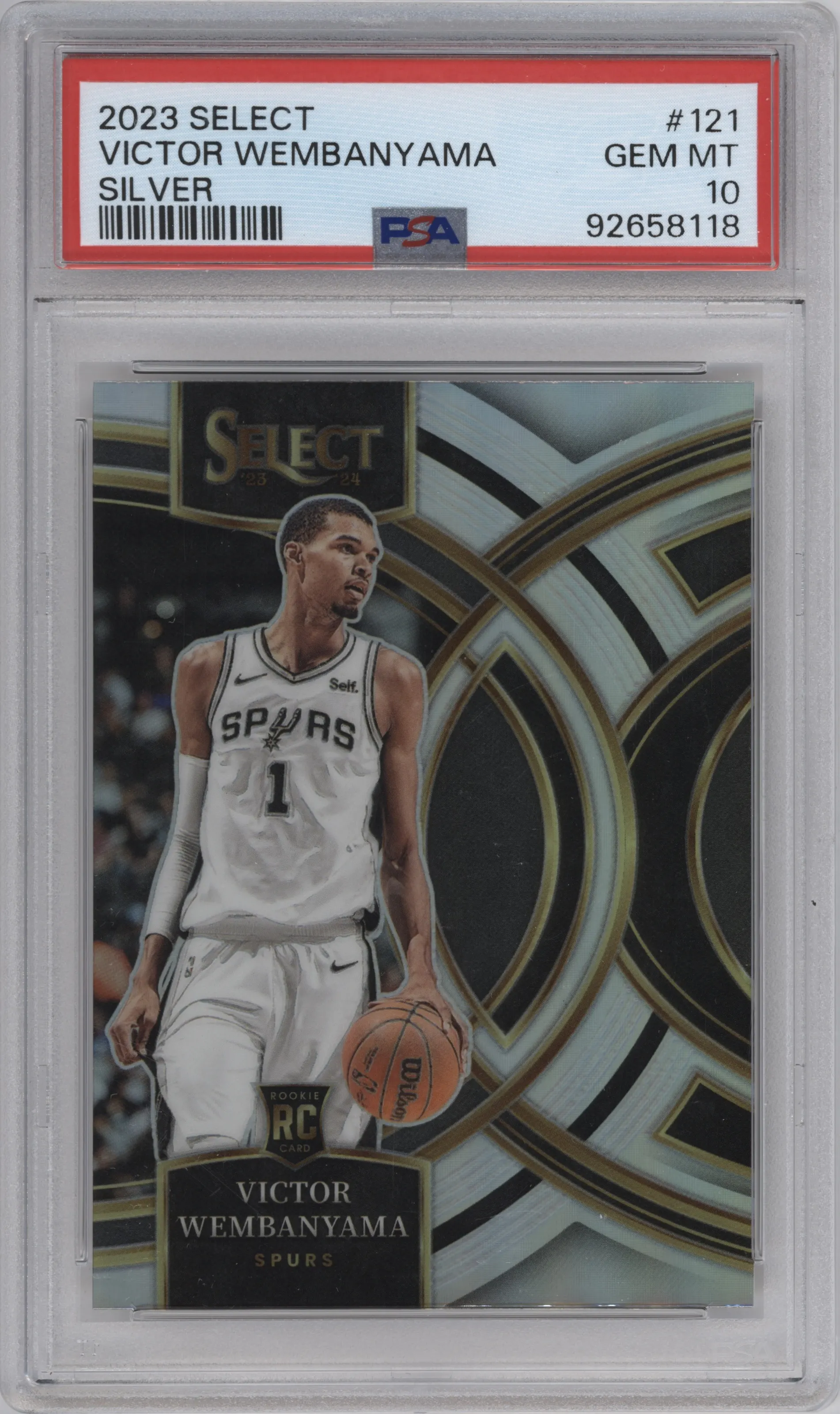 2023 Panini Select Pre.Lvl. Victor Wembanyama Silver Prizm #121 PSA 10