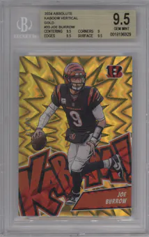  Joe Burrow from the 2024 Panini Absolute set featuring a Gold parallel graded by Beckett and given an overall grade of 9.5.