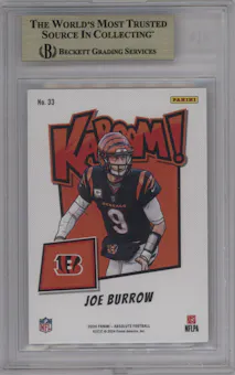  Joe Burrow from the 2024 Panini Absolute set featuring a Gold parallel graded by Beckett and given an overall grade of 9.5.