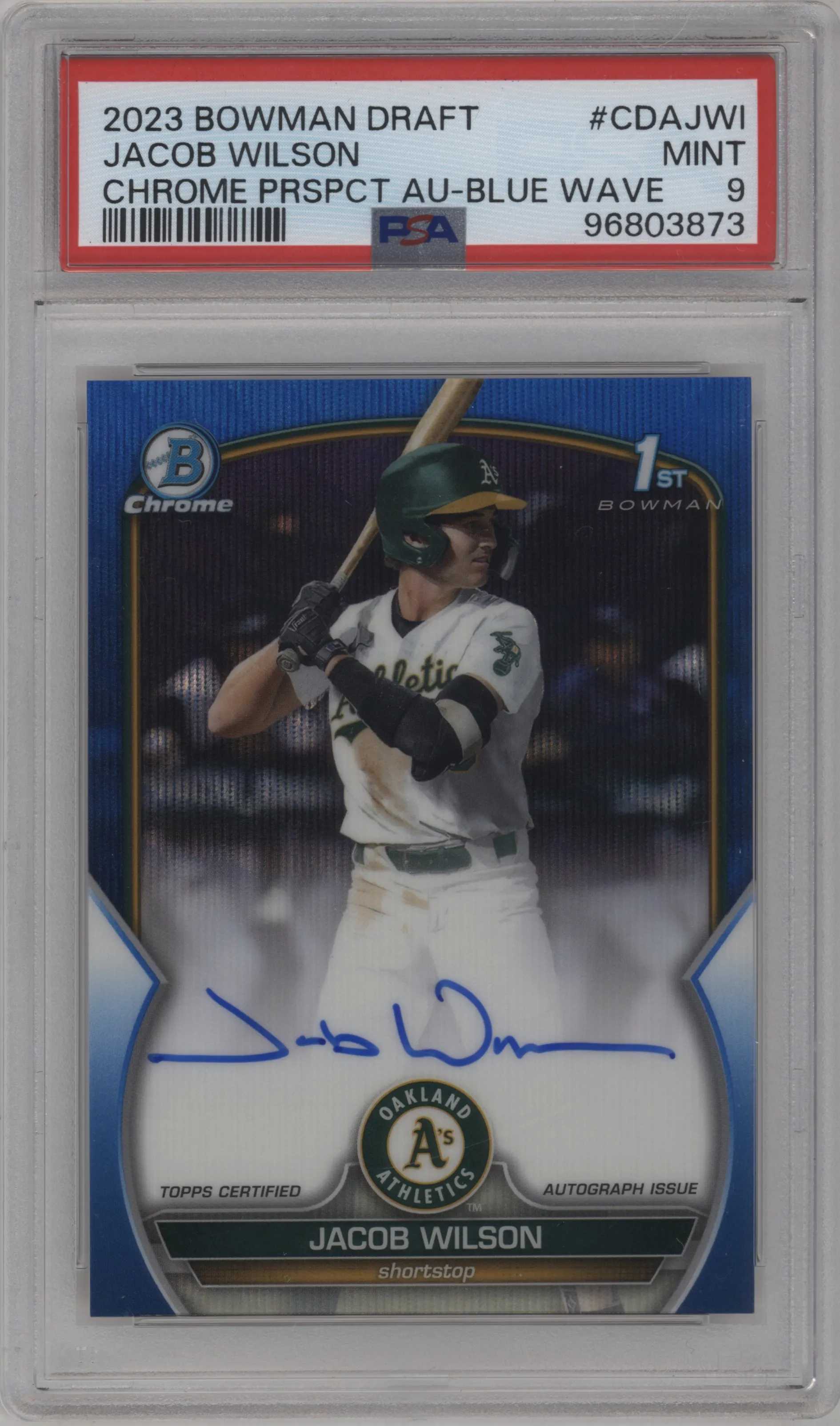2023 Bowman Draft Chr.Pros.Auto Jacob Wilson Blue Wave Refractor PSA 9