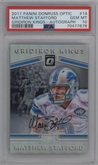 Matthew Stafford from the 2017 Panini Donruss Optic set graded by PSA and given an overall grade of 10.