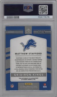 Matthew Stafford from the 2017 Panini Donruss Optic set graded by PSA and given an overall grade of 10.