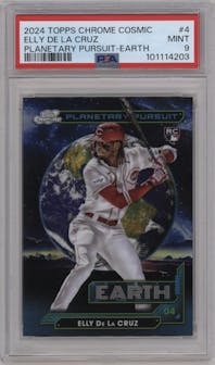 Elly De La Cruz from the 2024 Topps Cosmic Chrome set graded by PSA and given an overall grade of 9.