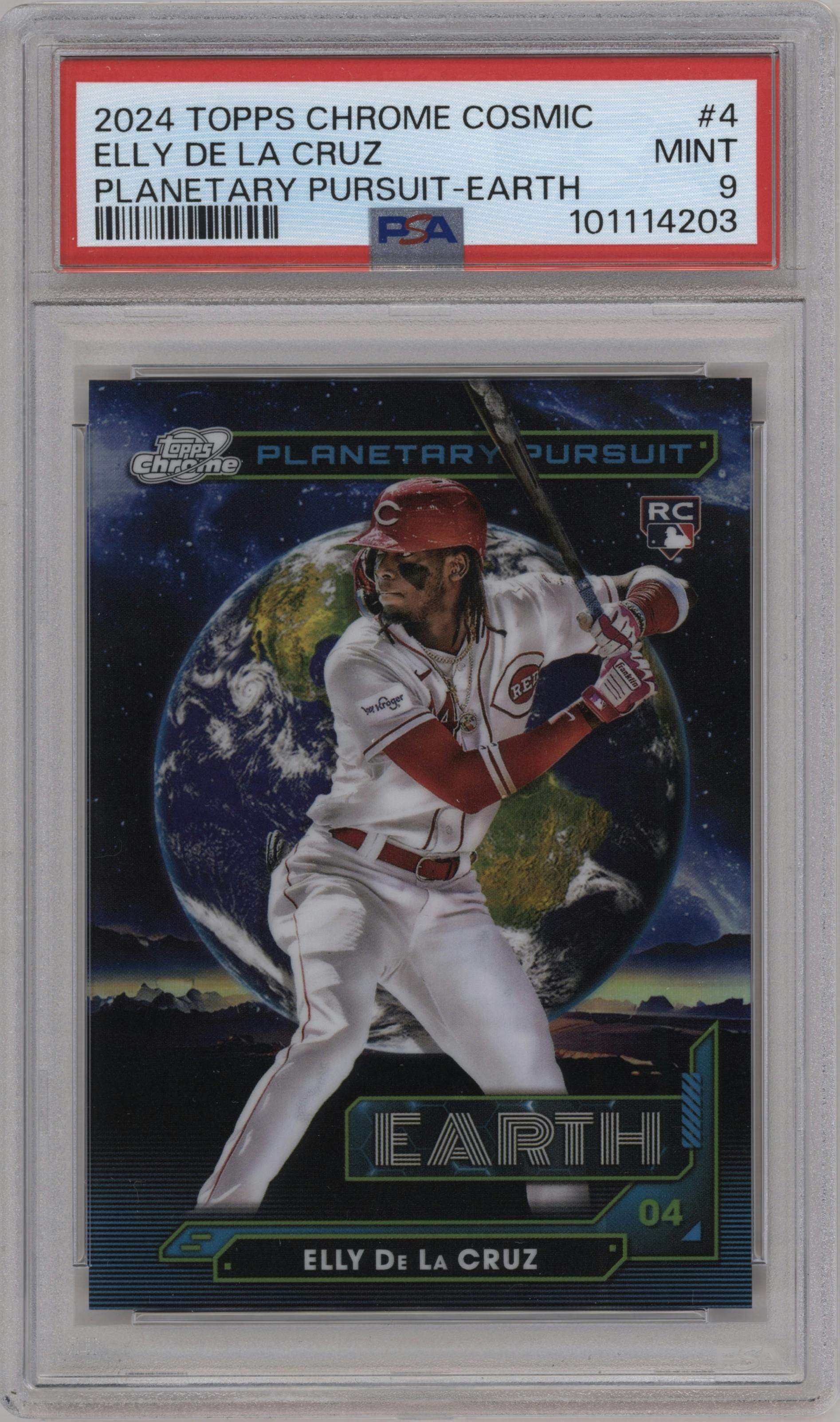 Elly De La Cruz from the 2024 Topps Cosmic Chrome set graded by PSA and given an overall grade of 9.