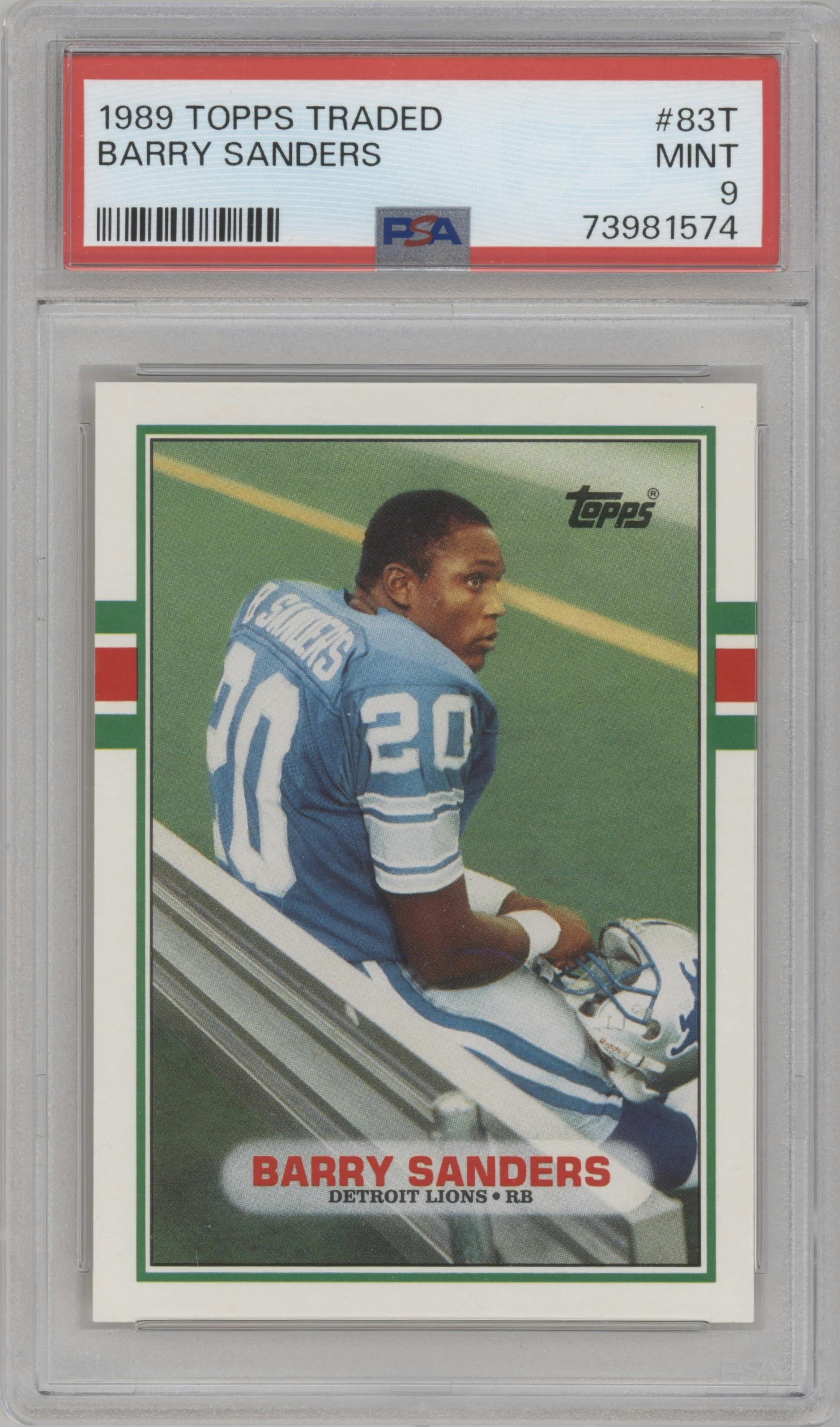 Barry Sanders from the 1989 Topps Traded set graded by PSA and given an overall grade of 9.