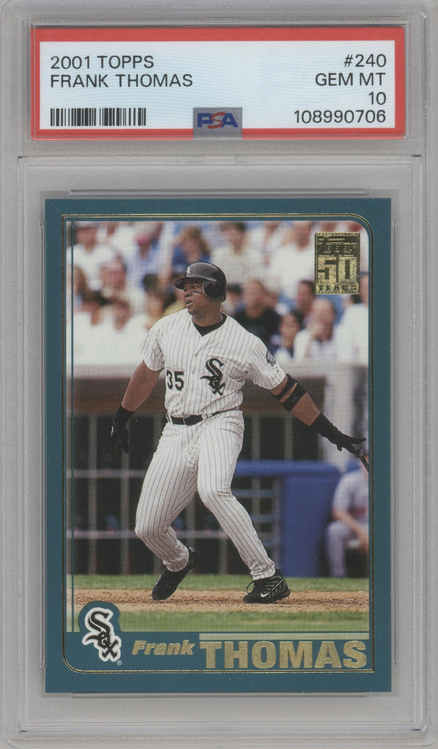 Frank Thomas from the 2001 Topps set graded by PSA and given an overall grade of 10.