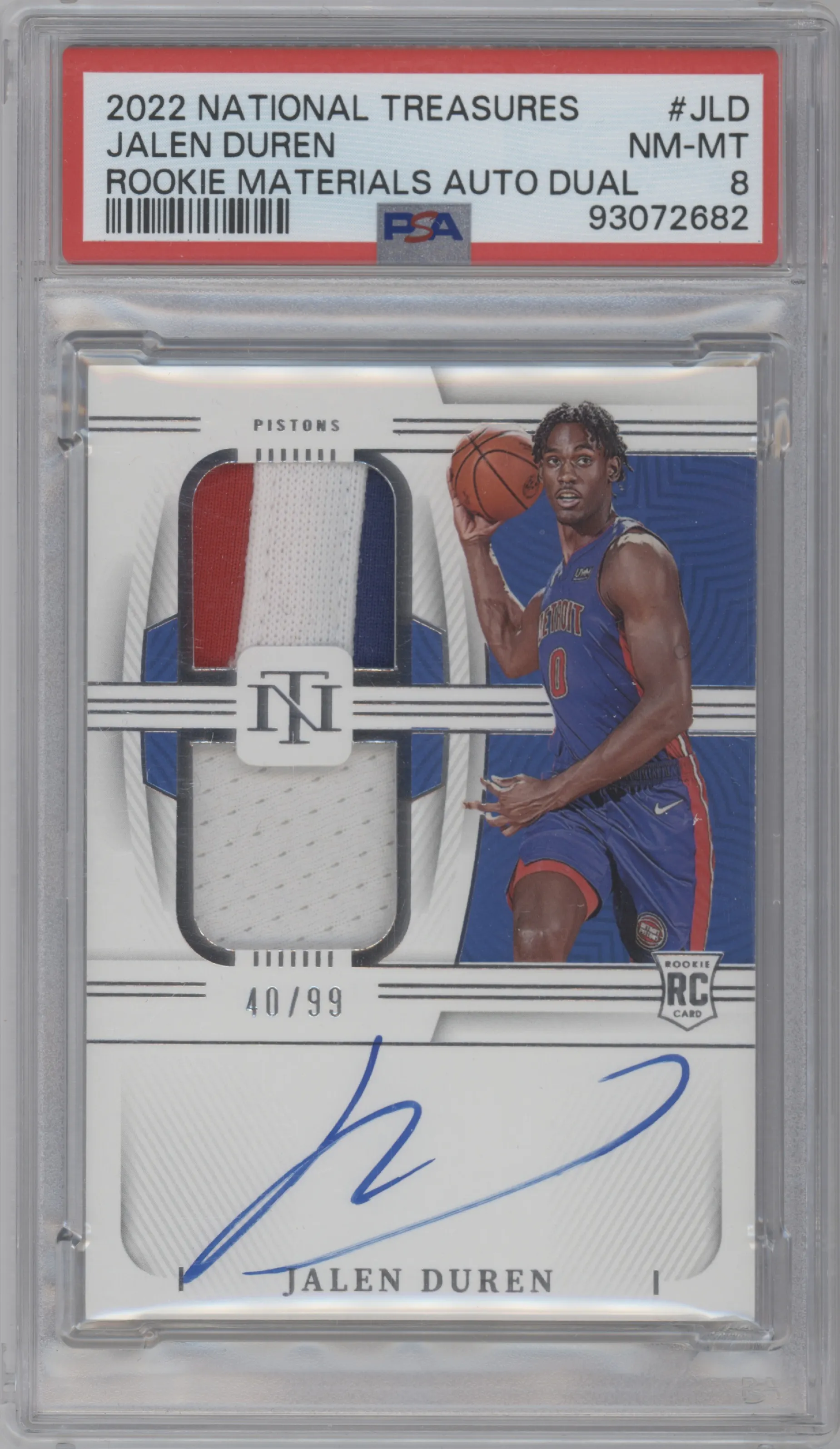 2022 Panini National Treasures Rke.Mat.Auto Dual Jalen Duren PSA 8