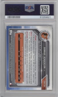 Gunnar Henderson from the 2019 Bowman Draft set graded by PSA and given an overall grade of 10.