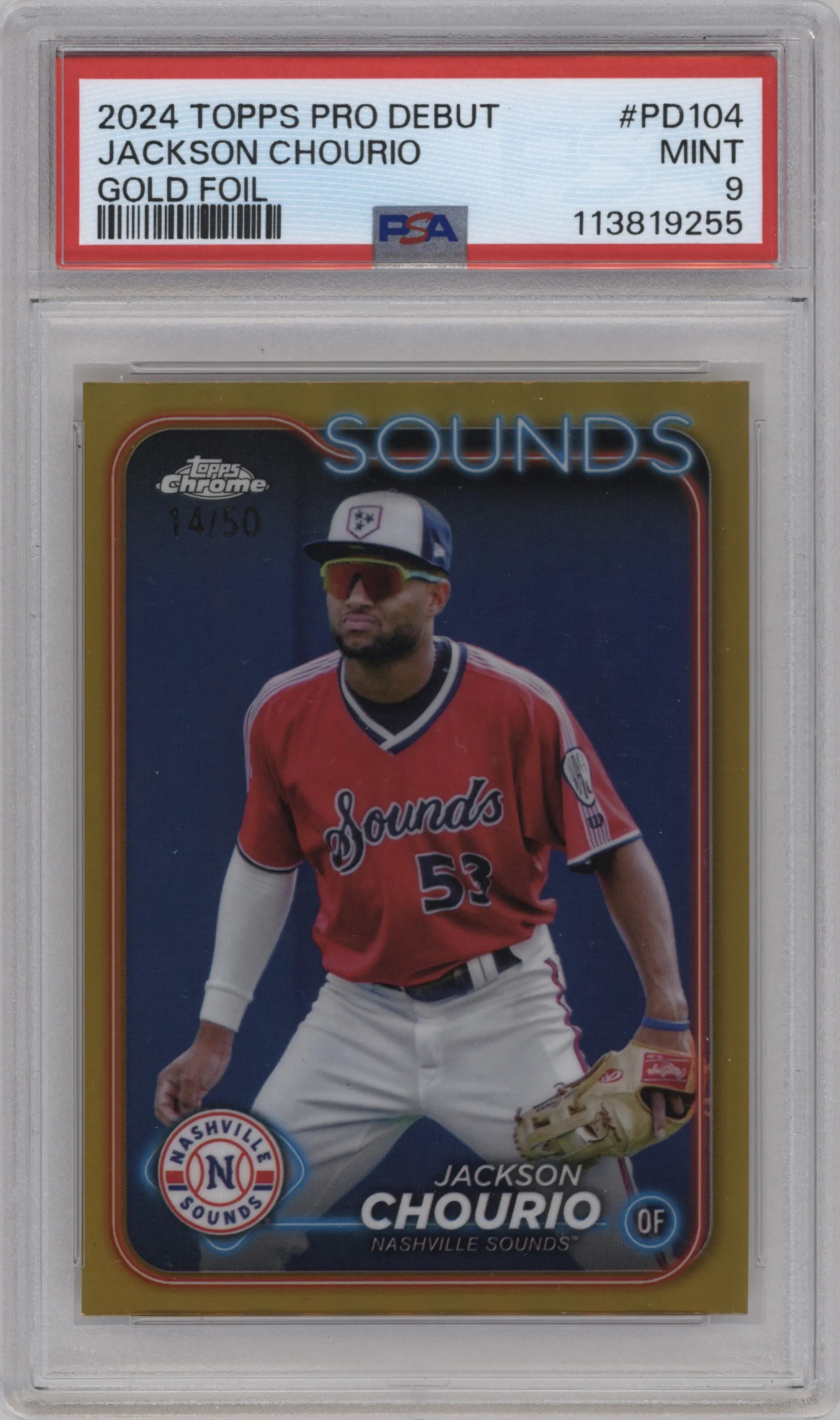 2024 Topps Pro Debut Chrome Jackson Chourio Gold Refractor PSA 9