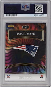 Drake Maye from the 2024 Panini Select set graded by PSA and given an overall grade of 10.