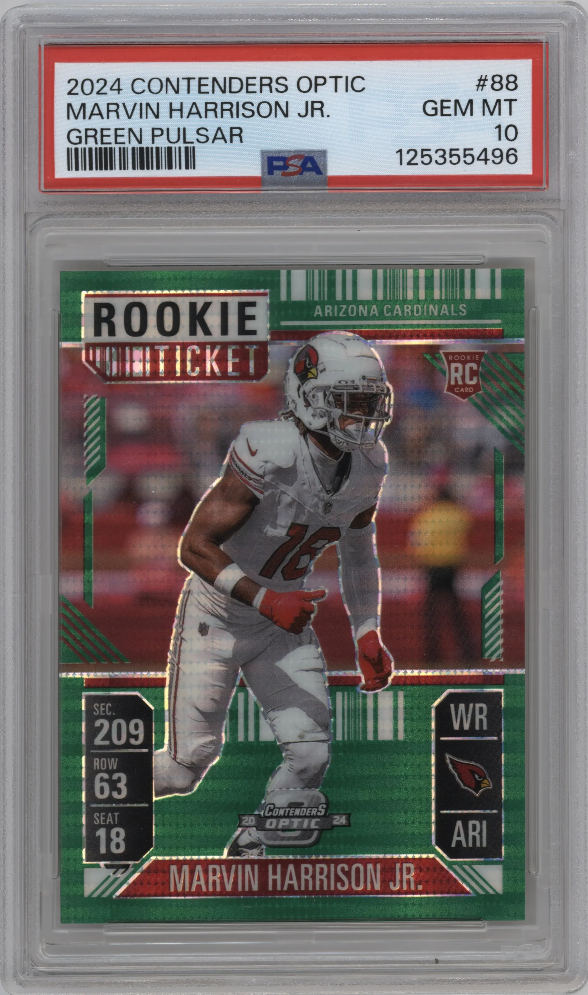 2024 Panini Contenders Optic Rke.Tkt Marvin Harrison Jr. Green Pulsar PSA 10