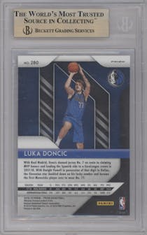 Luka Doncic from the 2018-19 Panini Prizm set featuring a Fast Break parallel graded by Beckett and given an overall grade of 9.5.