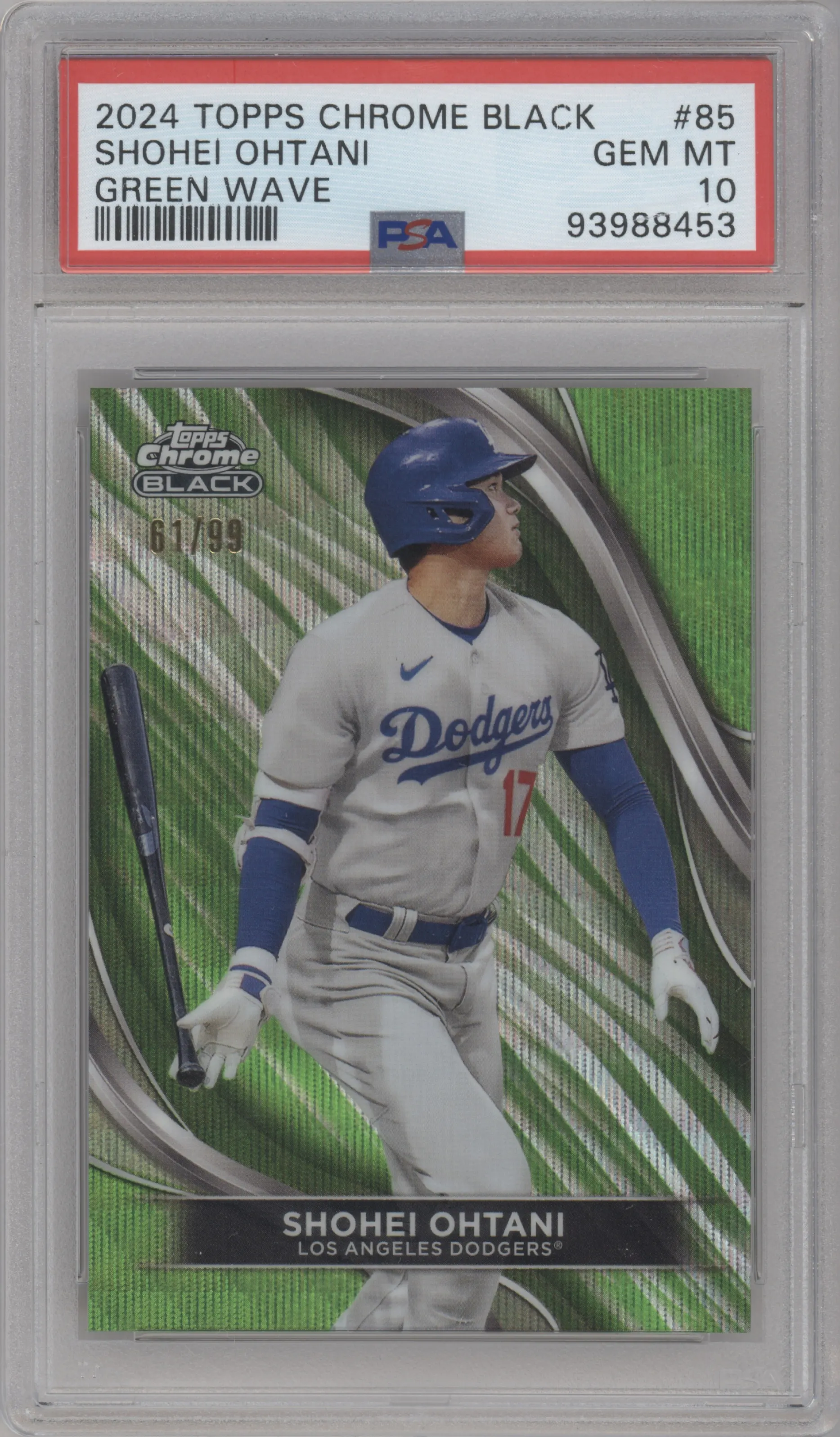 2024 2024 Topps Chrome Black Topps Chrome Black Shohei Ohtani Green Wave Refractor #85 PSA 10