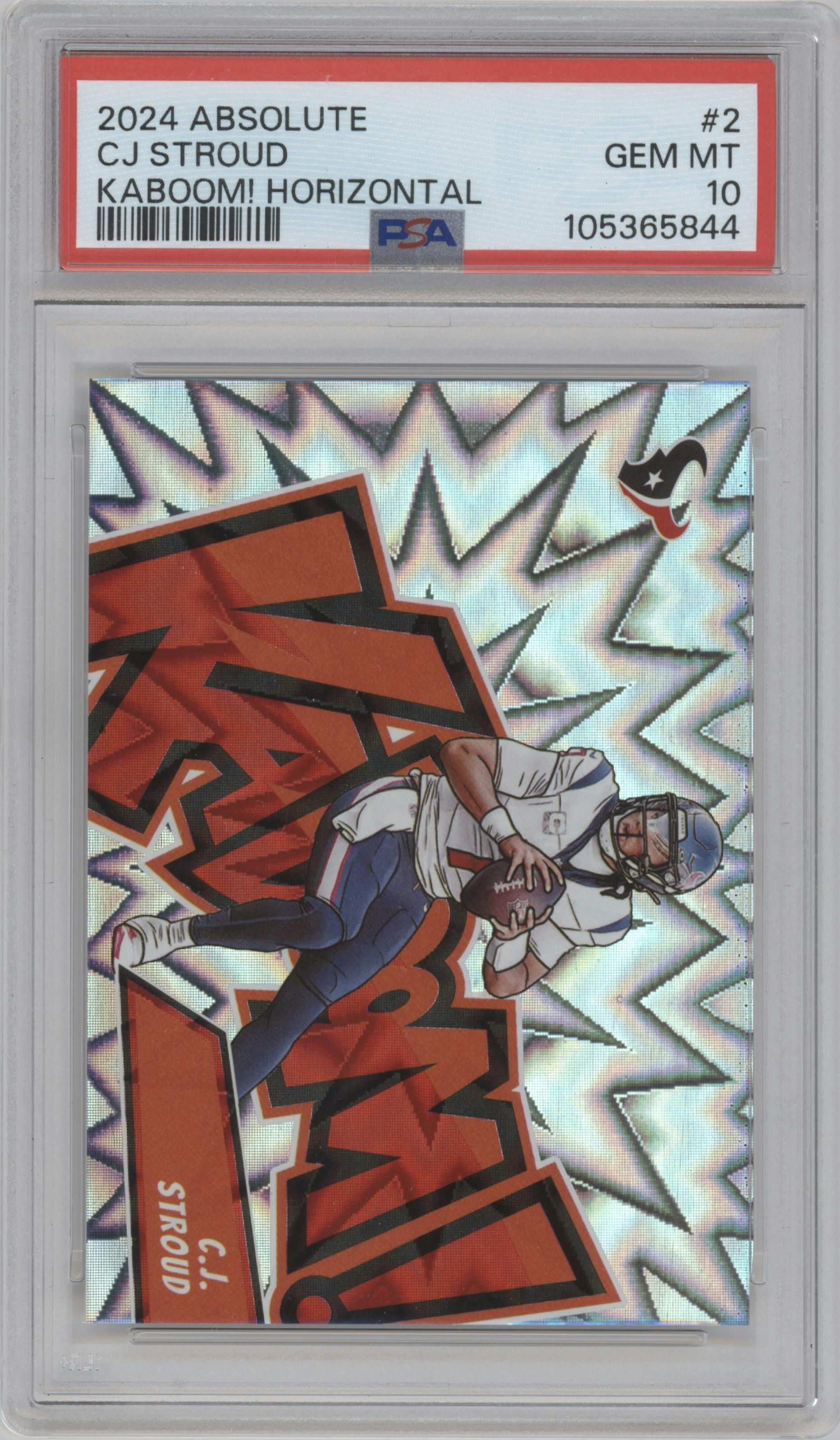 C.J. Stroud from the 2024 Panini Absolute set graded by PSA and given an overall grade of 10.