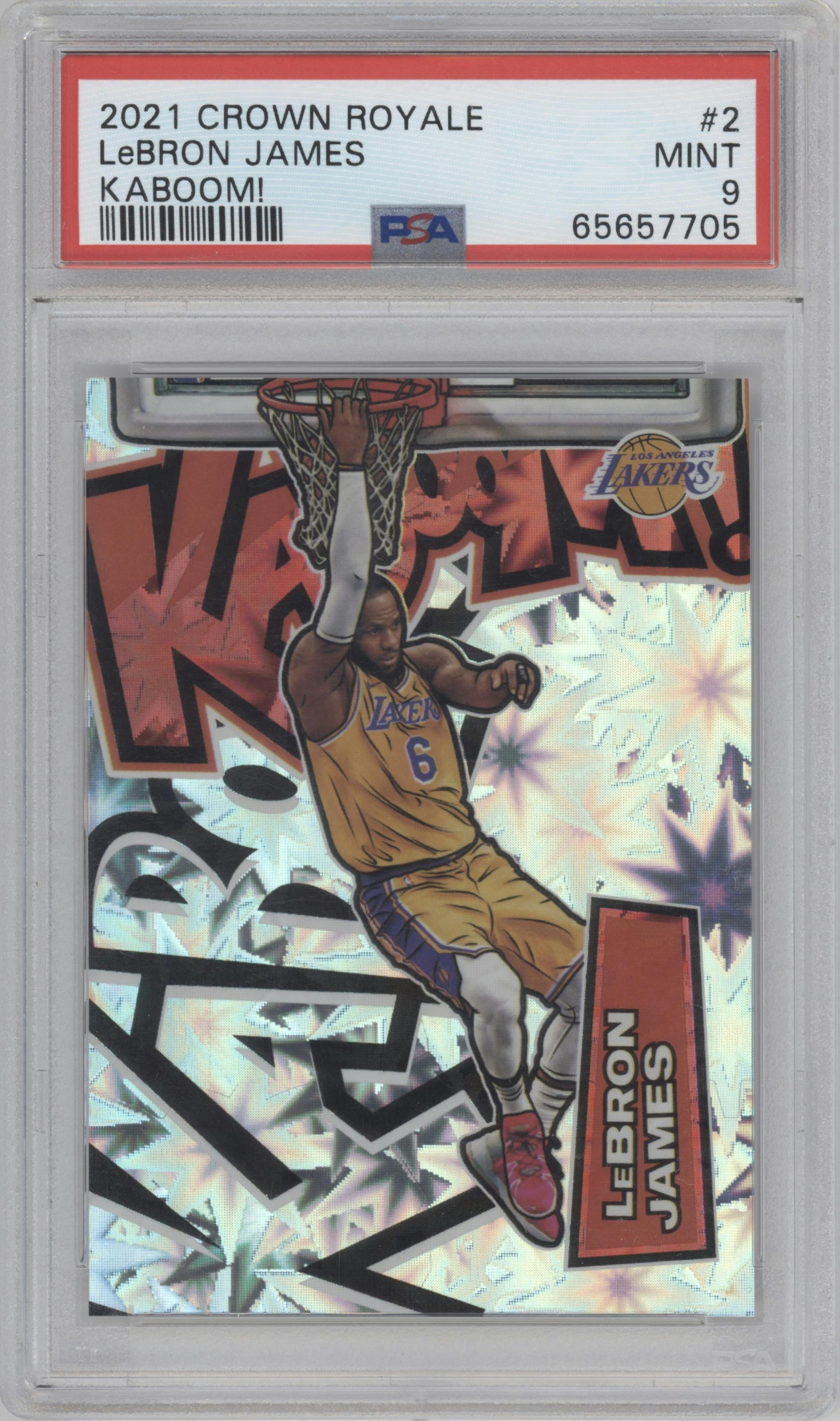 LeBron James from the 2021-22 Crown Royale set graded by PSA and given an overall grade of 9.