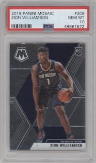 Zion Williamson  from the 2019-20 Panini Mosaic  set graded by PSA and given an overall grade of 10.