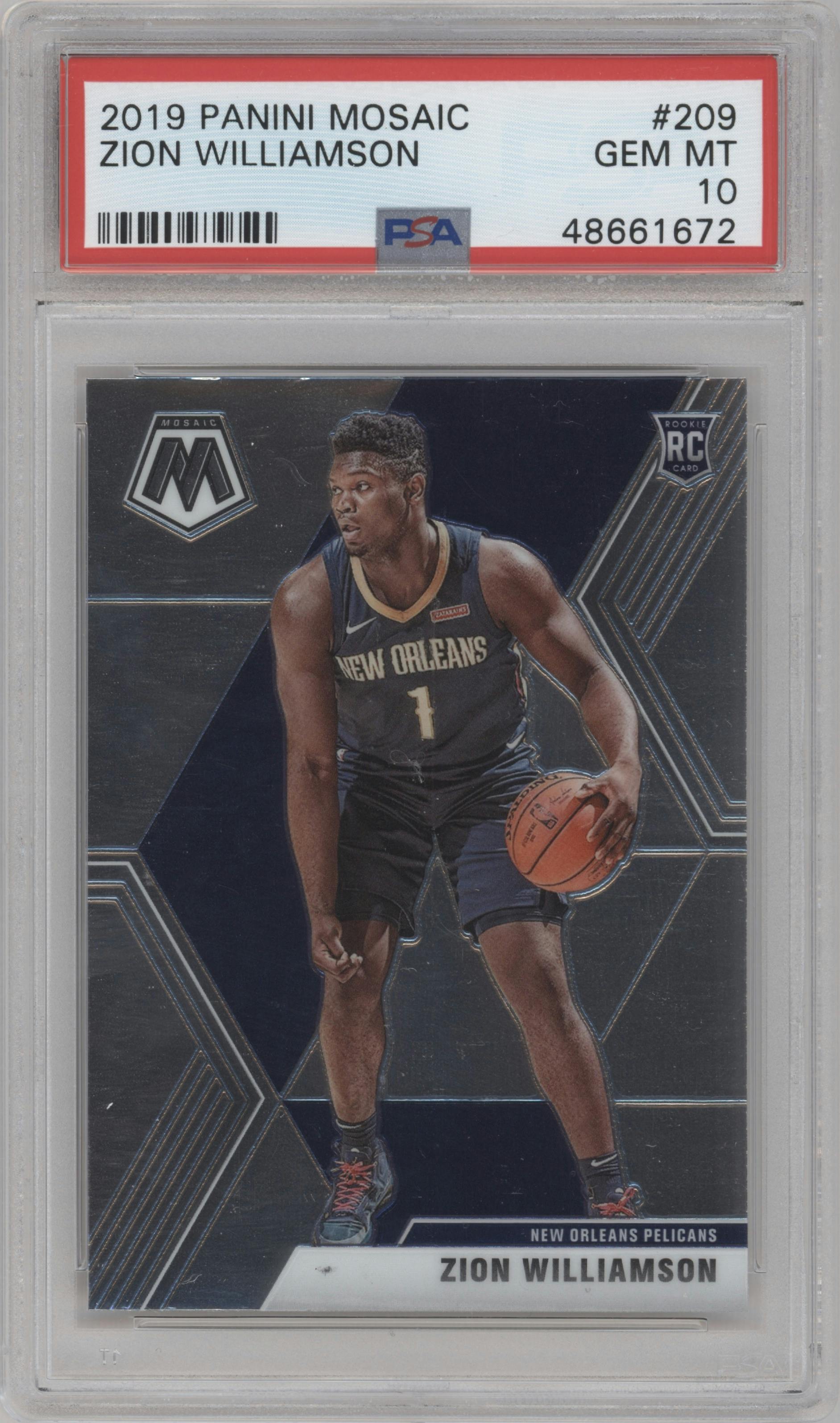 Zion Williamson  from the 2019-20 Panini Mosaic  set graded by PSA and given an overall grade of 10.