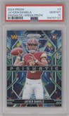 Jayden Daniels from the 2024 Panini Prizm set featuring a Green Prizm parallel graded by PSA and given an overall grade of 10.